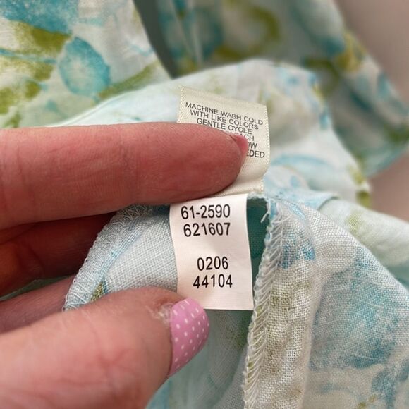 J.Jill 100% Linen Bow Button Watercolor Leaf Print Coastal Grandma Tunic Top. Sm - Picture 11 of 11